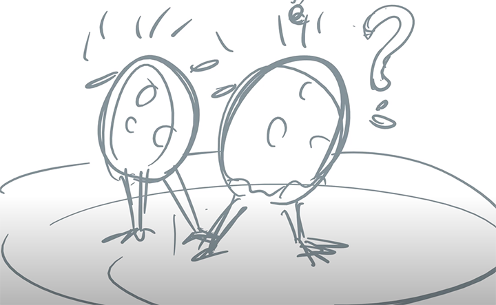 The storyboard of hatched- introduces character hatching.