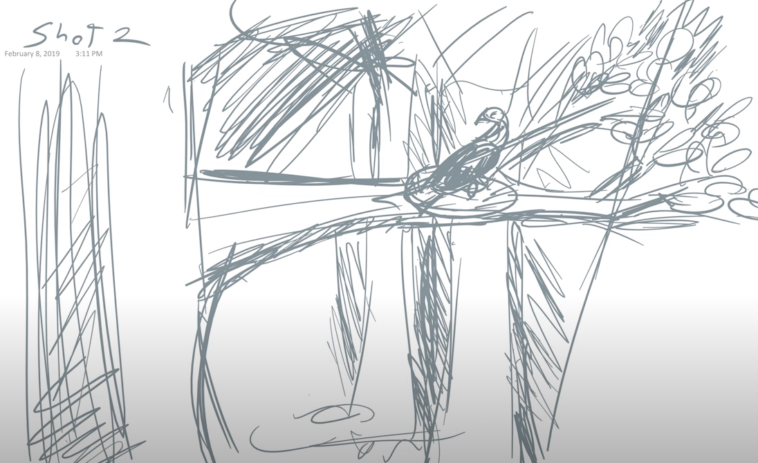 The storyboard of hatched- introduces scene of tree